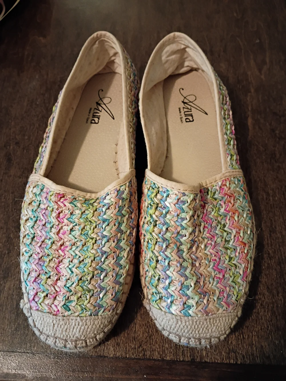 Azura Made in Spain Multi-Color Woven Espadrille Slip-On Flats Women's Sz 37